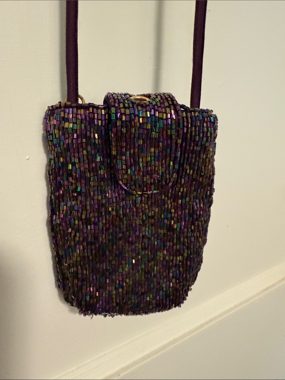 Iridescent Beaded Crossbody Bag - Purple Multi Tones